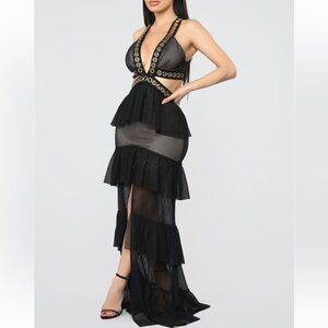 Come away with me mesh maxi dress-black